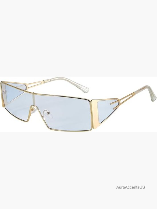 Vintage Y2K Rectangular Wrap Around Sunglasses Non-Polarized Metal Frame main image 4